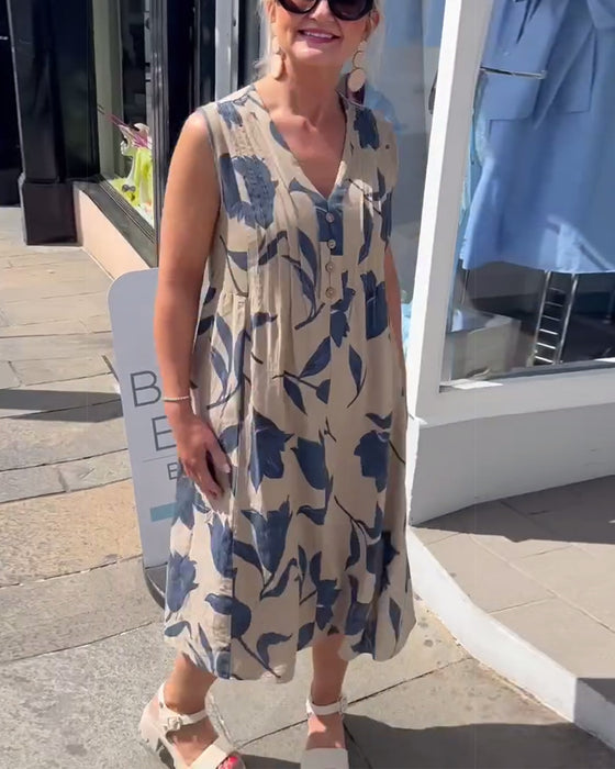 Kjole V-Hals Ermeløs Trykt