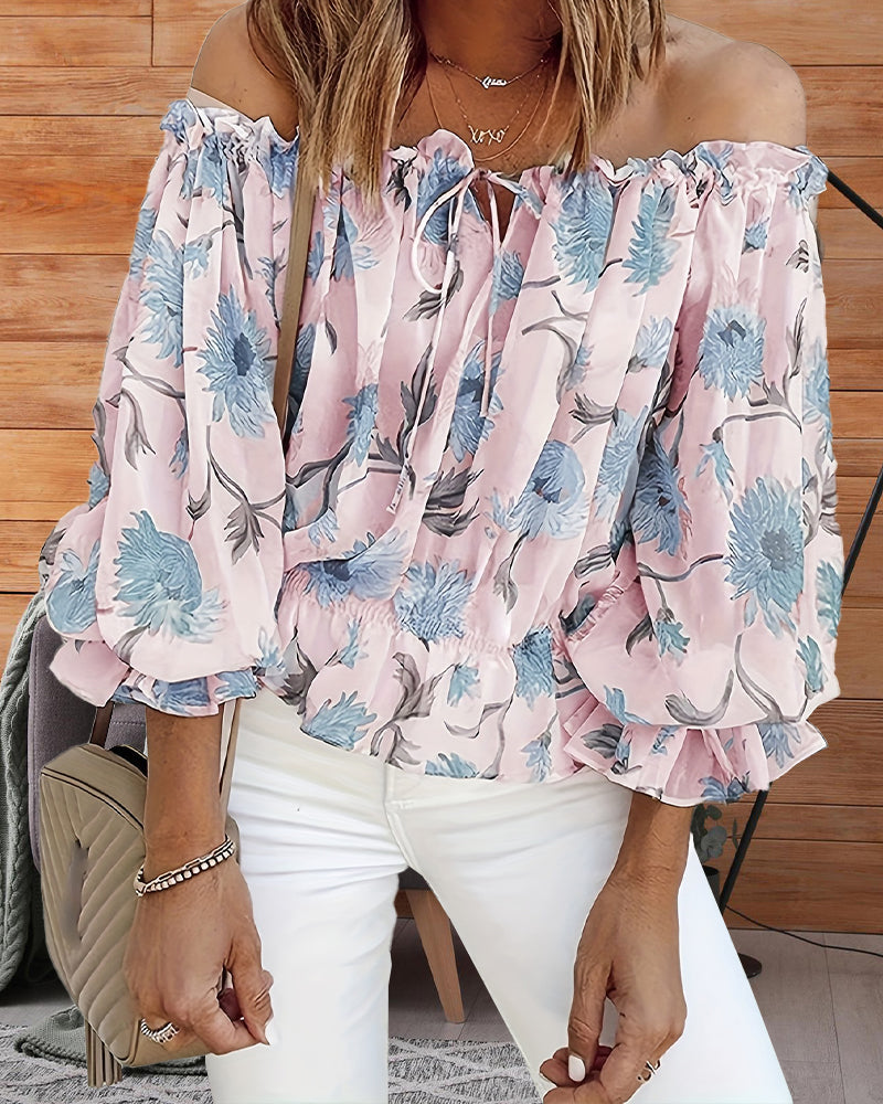 Bluse Av-skulder Trykk Motestil