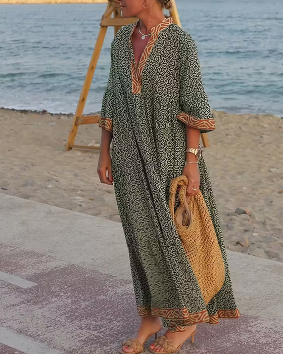 Kjole V-Hals Kortermet Trykk Ferie