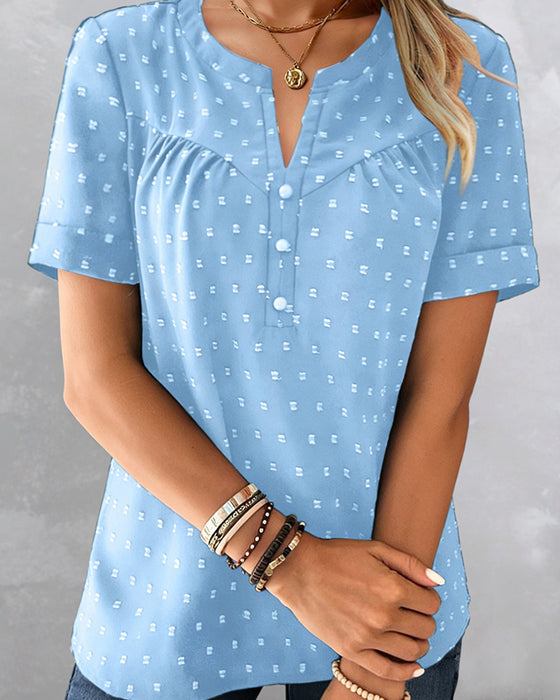 Bluse Jacquard V-Hals Halvplagg Kort Erme