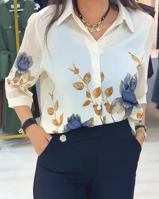 Bluse Krage Puff Erme Knappefront