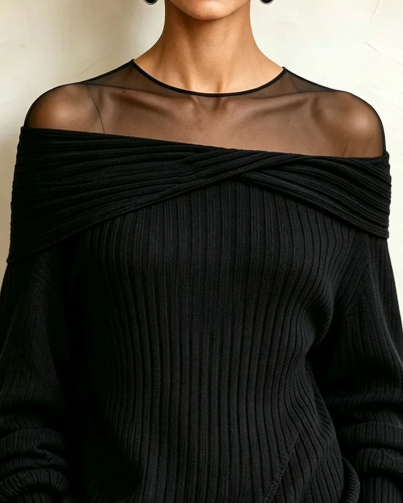 Pullover Off-Skulder Asymmetrisk Mesh