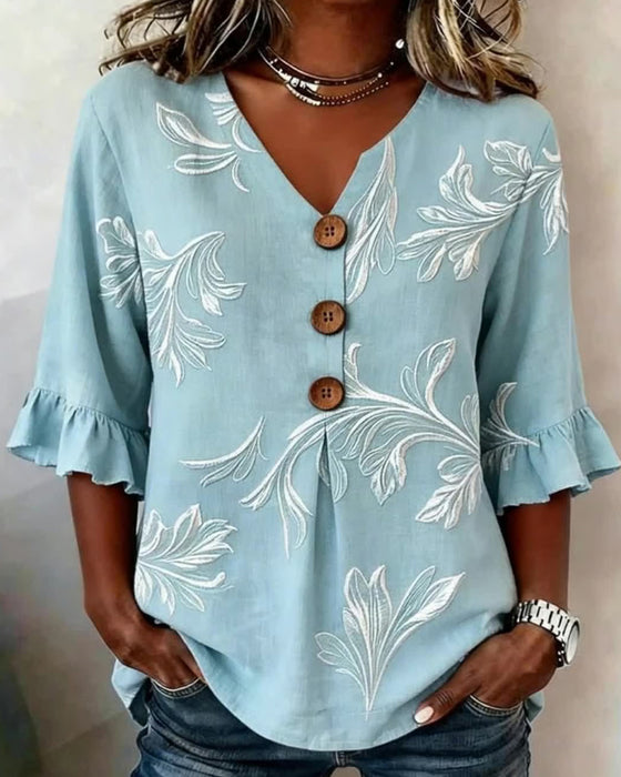 Bluse Rynket Erme Tre-Knapp