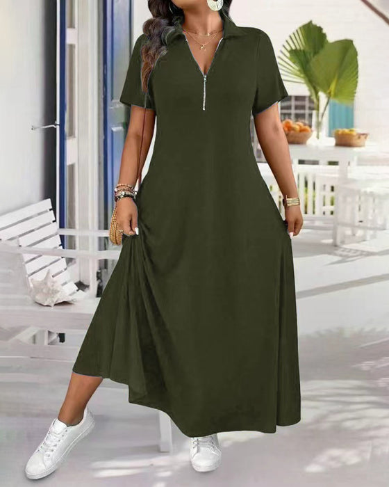 Kjole Kort Erme Solid Glidelås Maxi
