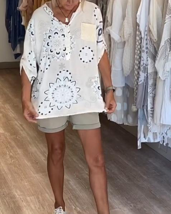 Bluse Allsidig V-Hals Trykt Halvlange Ermer