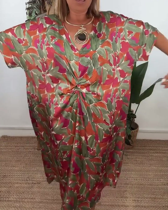 Kjole Med V-Hals Og Vridd Trykkdesign