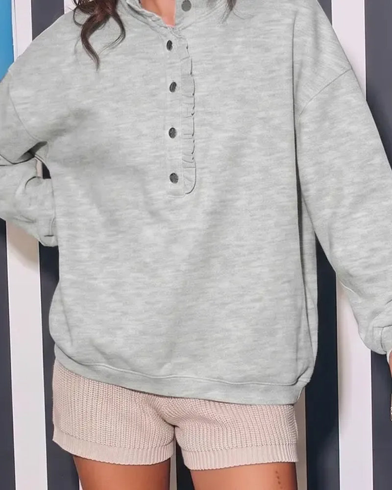 Sweatshirt Rysje Knappet Langermet Løs