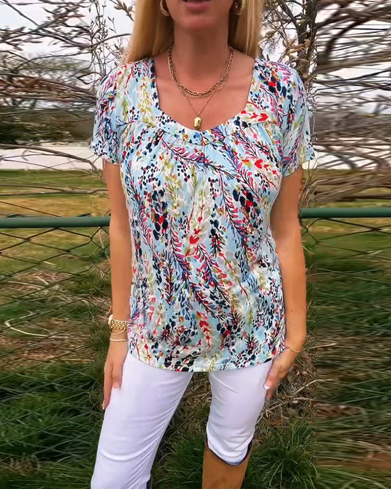 T-Skjorte U-Hals Kortermet Mønstret