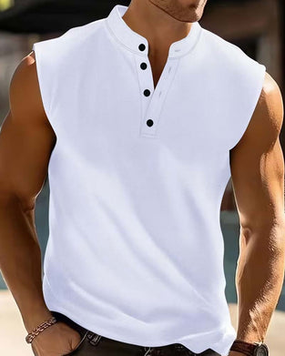 Tanktop Menn Henley Ensfarget Sport