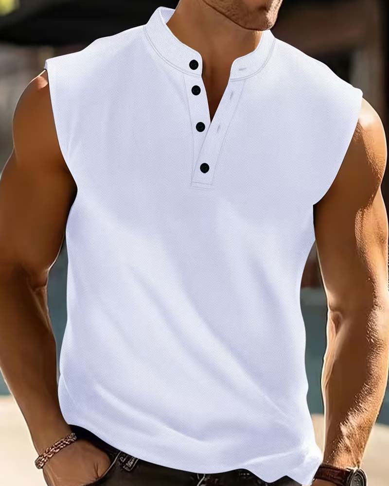 Tanktop Menn Henley Ensfarget Sport