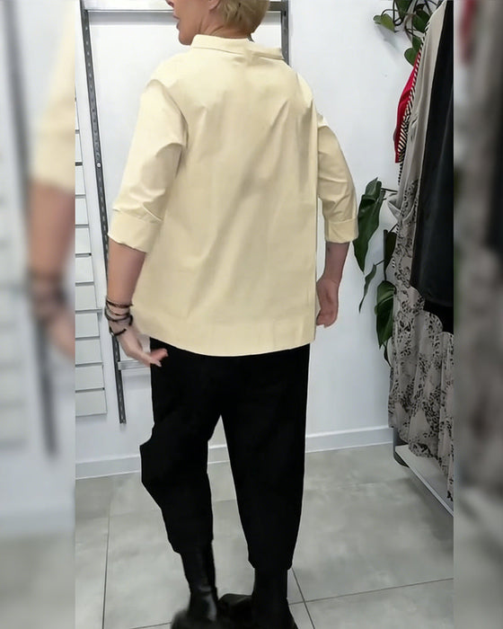 100% Bomull Bluse Vid Krage Ensfarget Casual