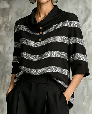 Bluse Geometrisk Stripe Innsnørt Midje Snor