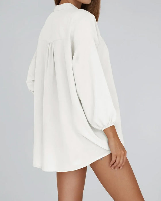 Bluse V-Hals Knapping Pufferme