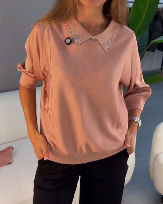 Pullover Jakkeslag Albuelang Erme Strikket Elegant