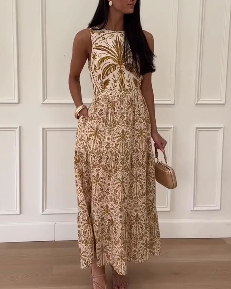 Kjole Retro Trykt Ermløs Lang