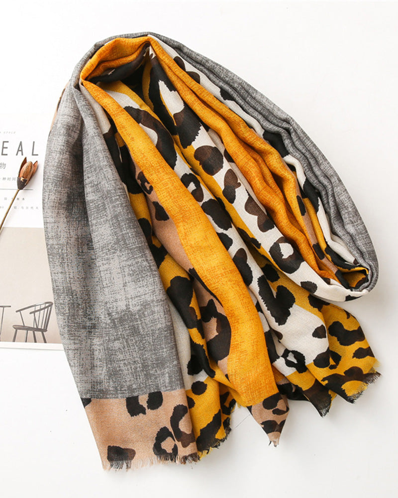 Dame Skjerf Leopard Lappeteppe Trykk Frynser Sjal
