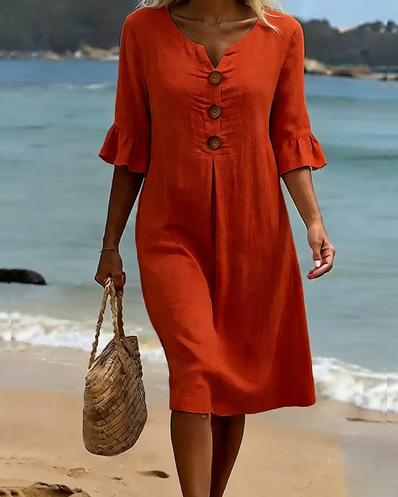 Kjole Knepp Rynkete Erm 100% Bomull