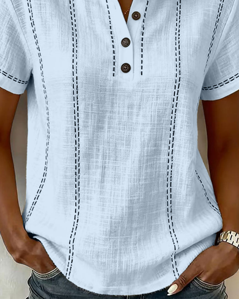 T-Skjorte Mote Uformell Knapp V-Hals