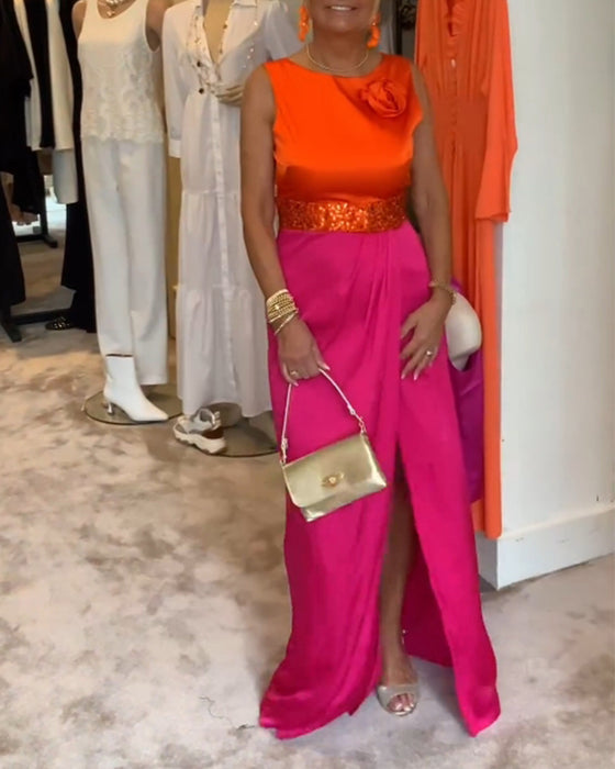 Uformell kjole uten erme med splitt