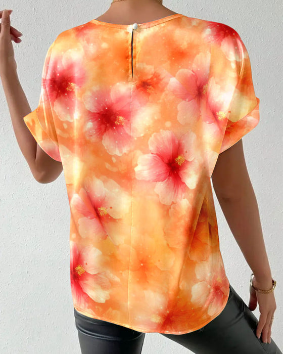 T-skjorte Rund hals Tie-Dye Stor Blomst
