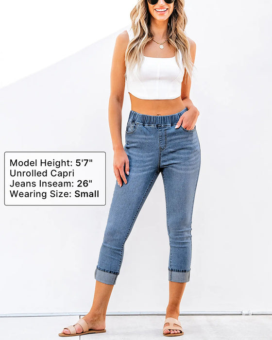 Jeans Elastisk Midje Capri