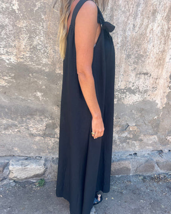 Kjole Ermeløs Ensfarget Modellen Lang