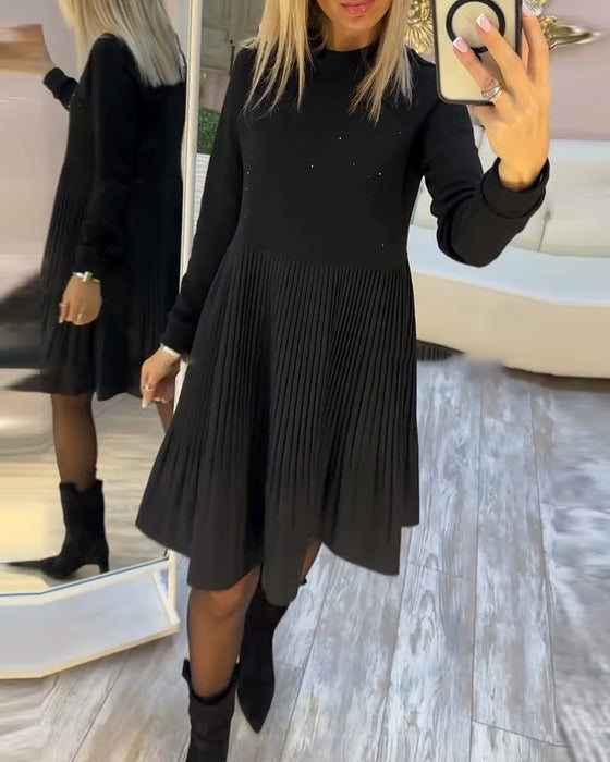 Plissert Kjole Langermet Rhinestone