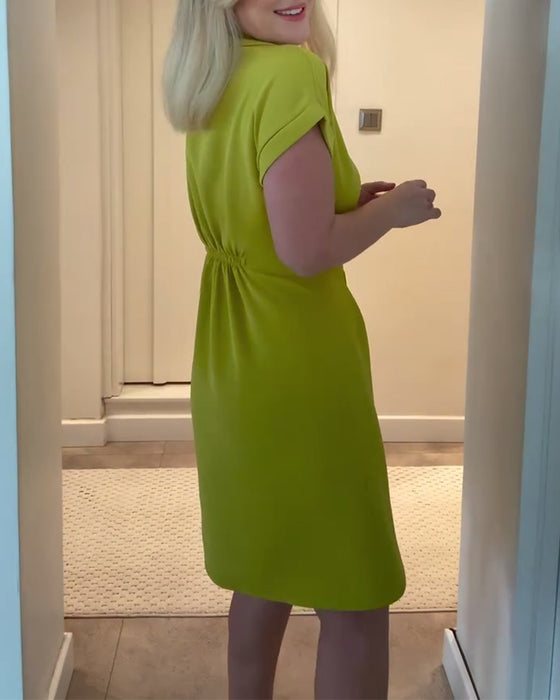 Kjole Revers Ensfarget Plissert Midje