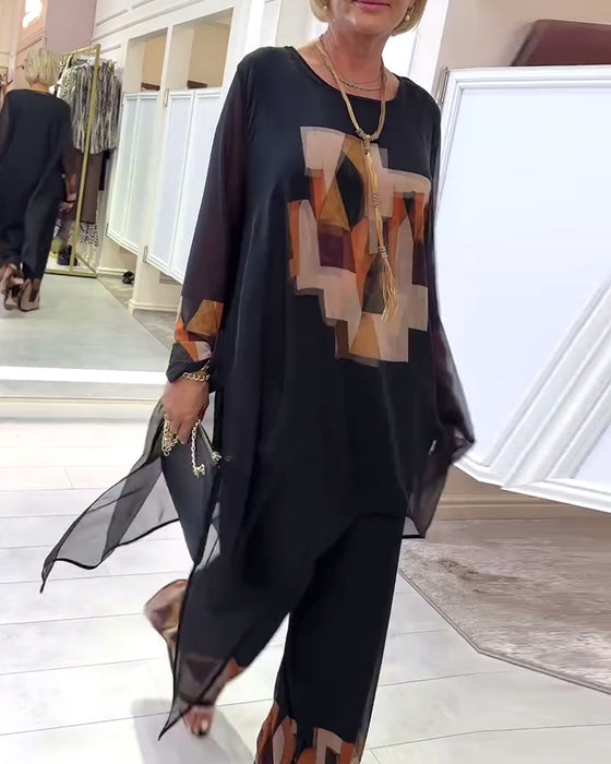 Dress Elegant Langermet Trykt Vide Ben