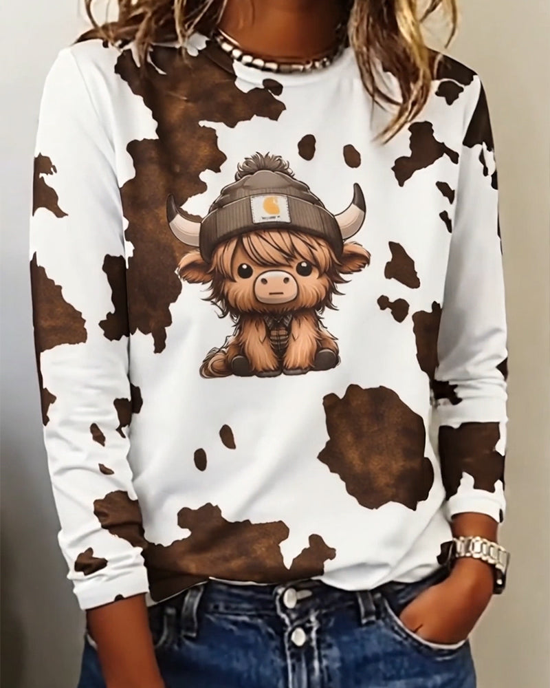 Topp Animalprint Rund Hals Langermet