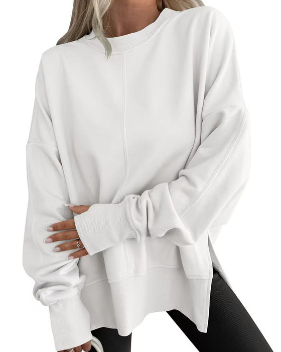 Sweatshirt Side Splitt Rund Hals Løs