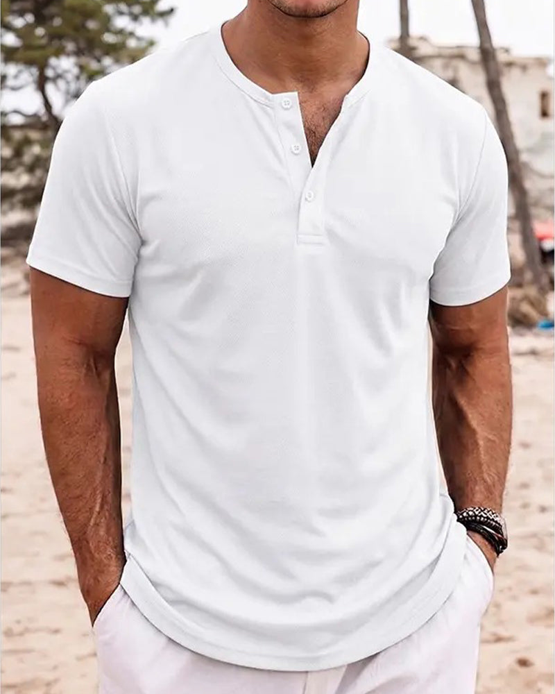 Herrer T-Skjorte Minimalistisk Henley Kortsermet