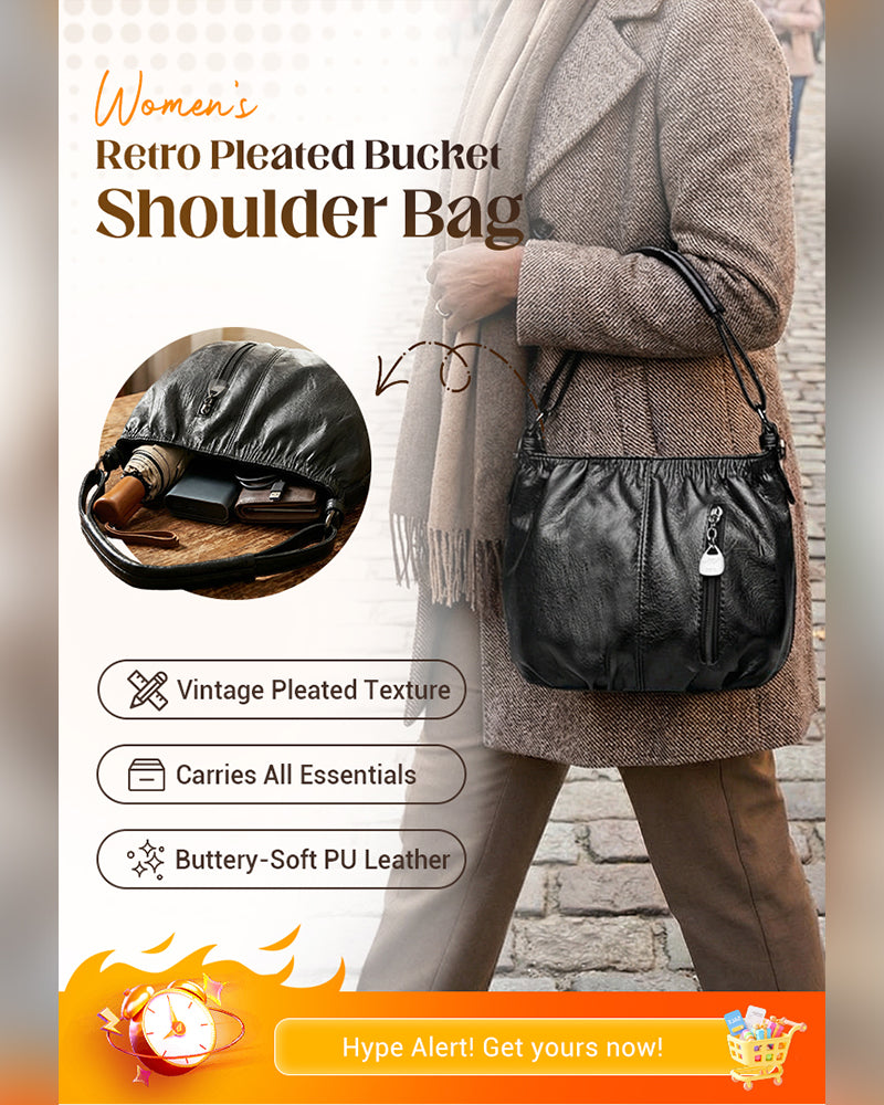 Håndveske Casual Plissert Bøtte Mykt Lær