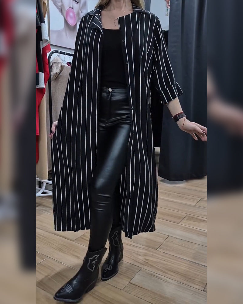 Kåpe Skjorte Krage Knapp Stripe Splitt