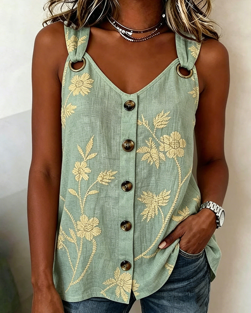 Tank Top Blomstret Kamisol Metall Ring