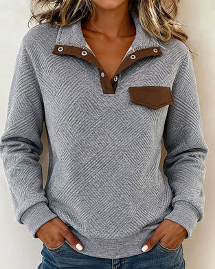 Sweatshirt Diamant Quiltet Jacquard Fargeblokk Krage