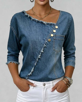 Bluse Jeans Skrå Krage Langermet