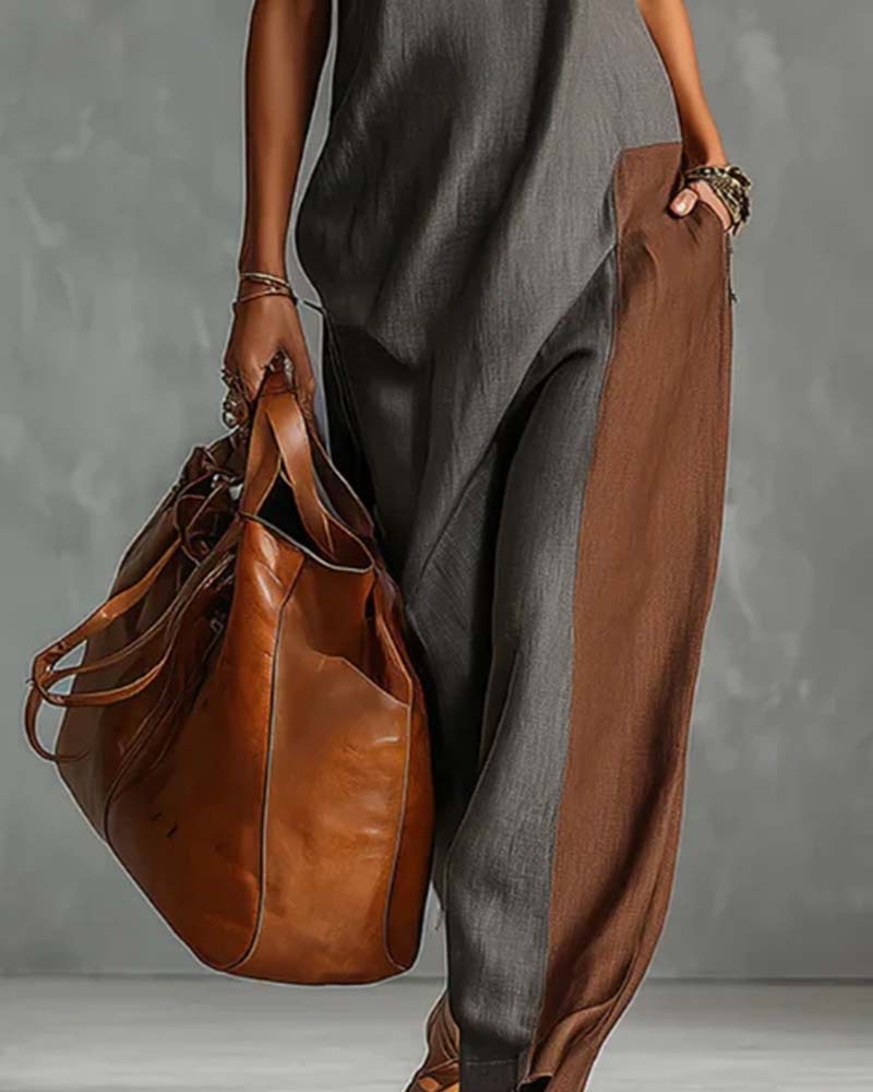 Kjole Høy Hals Asymmetrisk Lappeteppe Ermeløs