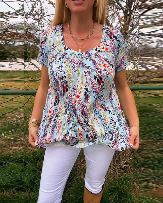 T-Skjorte U-Hals Kortermet Mønstret