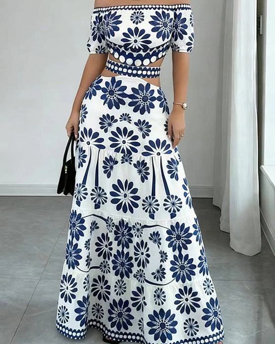 Kjole Off-Shoulder Blomstrende Utskåret