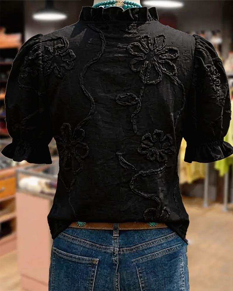 Bluse V-Utringning Rysjekant Pufferme