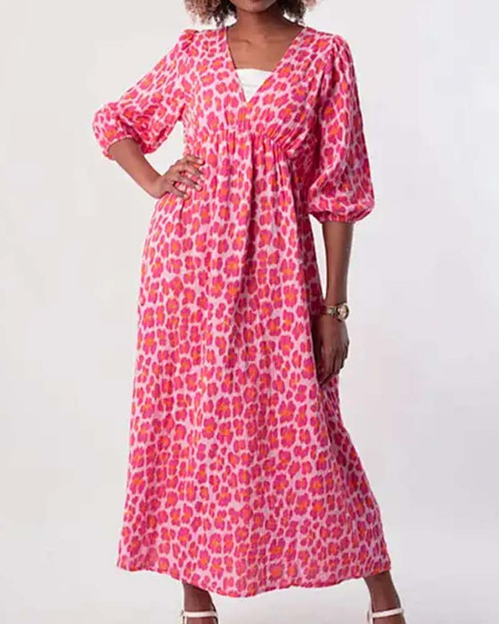 Kjole Dame V-hals Trykk