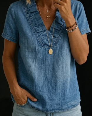 Bluse Rysj V-Hals Denim