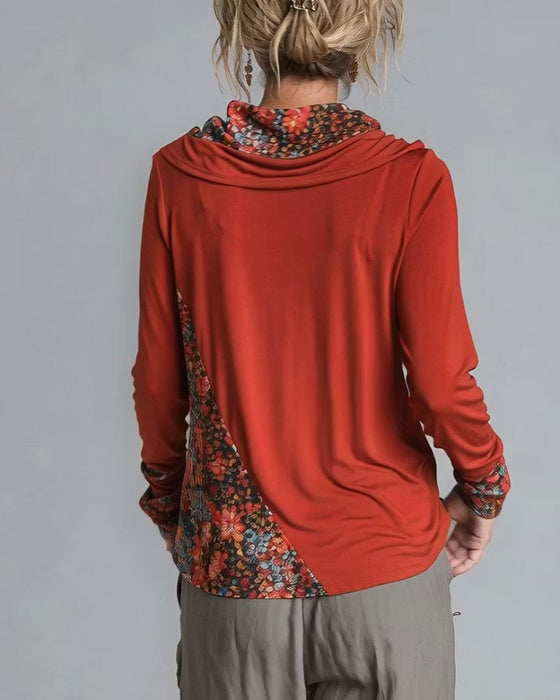 Topp Slouchy Drape Hals Patchwork Lang Erme