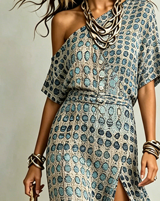 Kjole Off-Shoulder Polka Dot Splitt