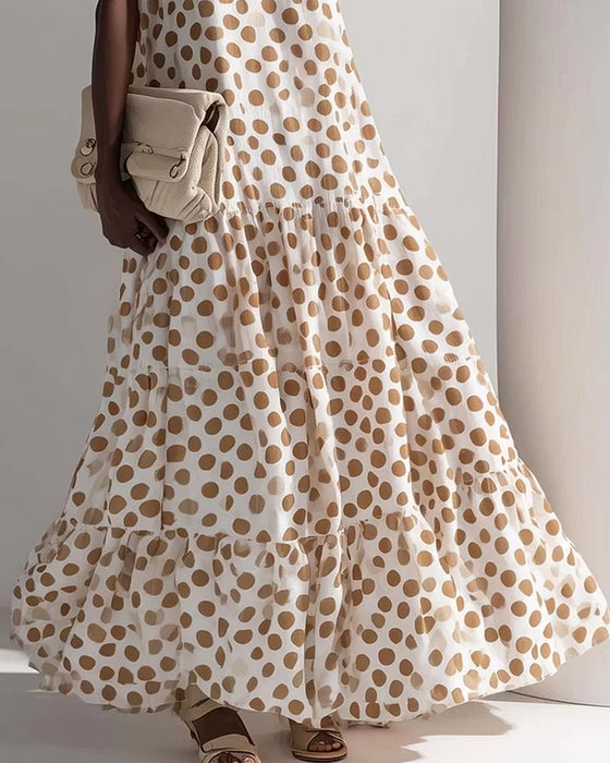 Kjole Rund Hals Vintage Polka Dot Ermeløs