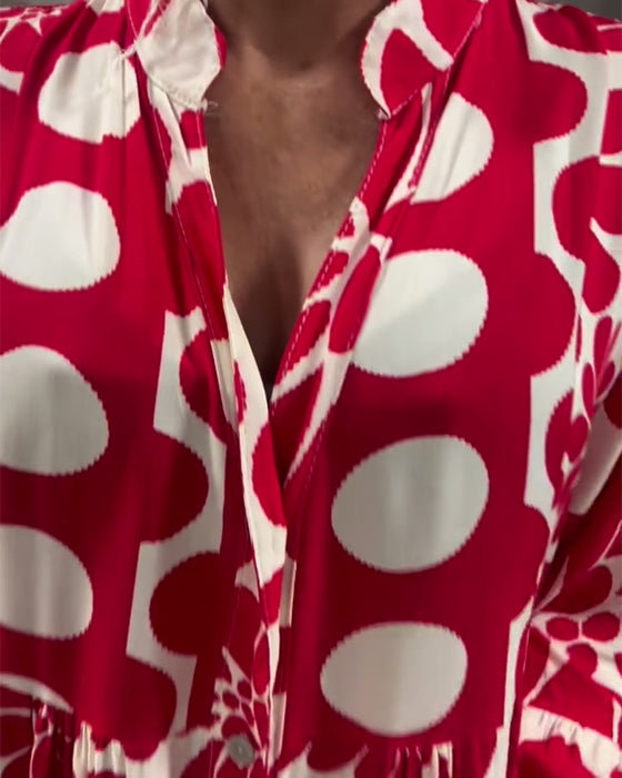 Kjole V-Hals Løs Plus Size Med Blomstertrykk