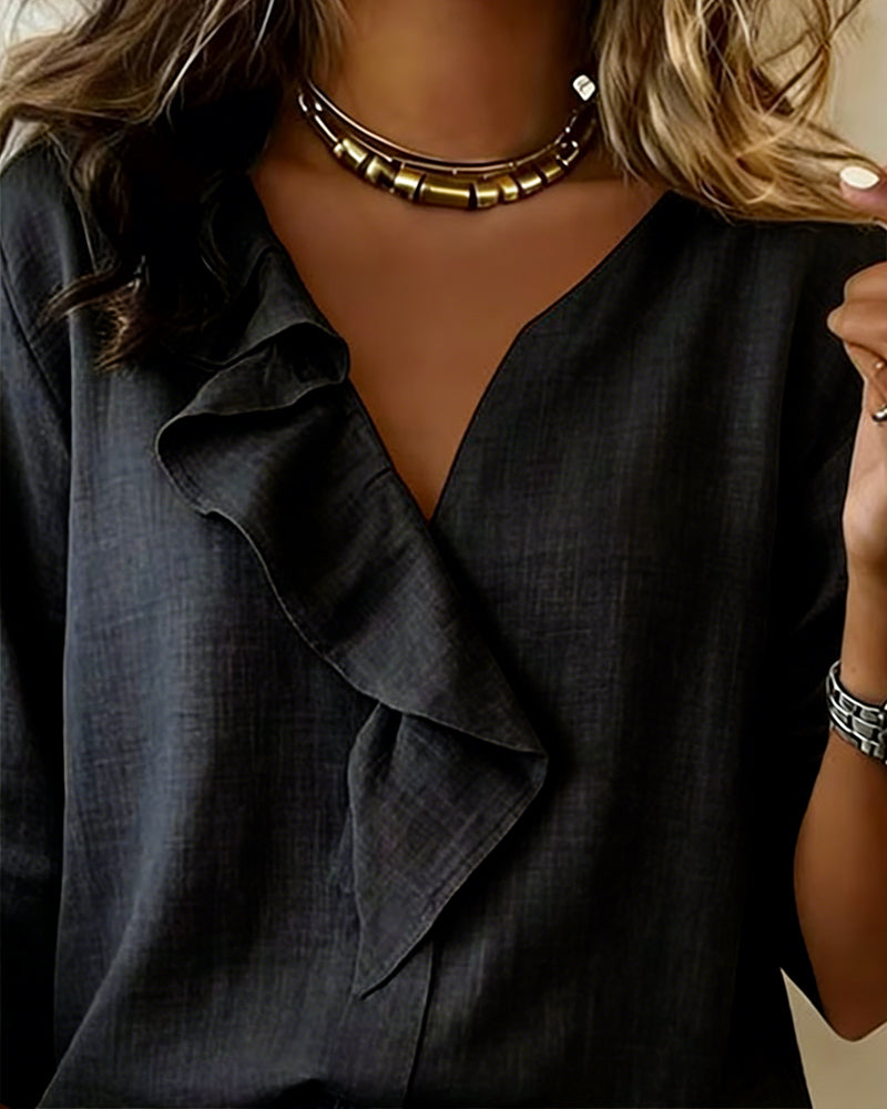 Bluse Rysjet Ensfarget Langermet