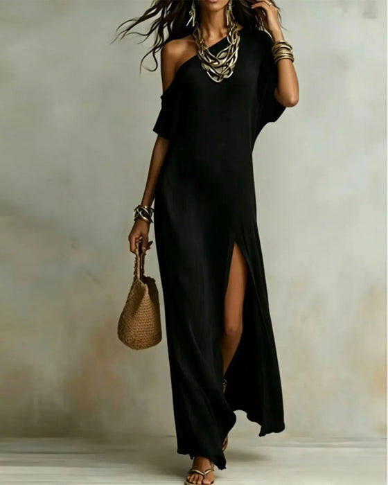 Kjole Off-Shoulder Splitt Flaggermus Erme