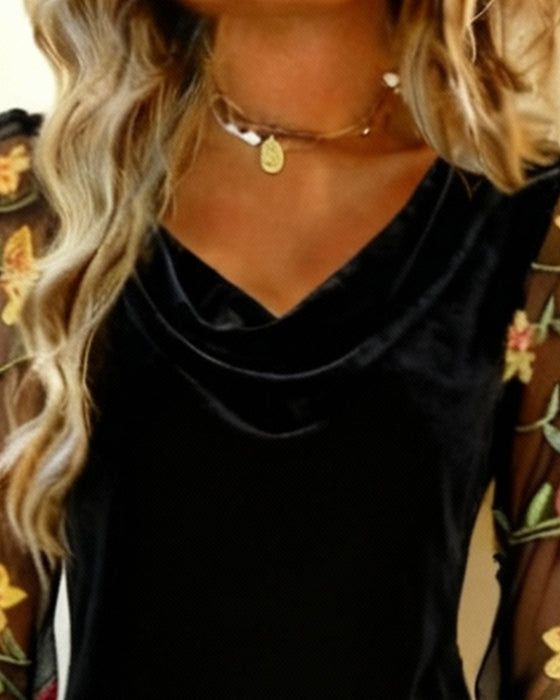 Brodert Langermet Kjole Med Lappverk